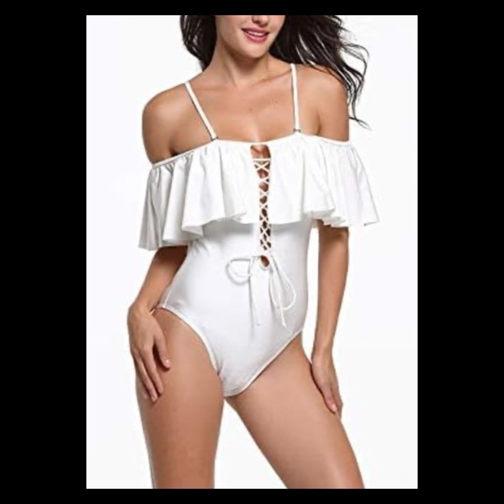 White one piece swimsuit.